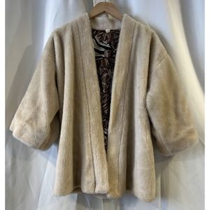 Vintage Faux Fur Coat Womens Satin Lined Union‎ Made Mob Wife Disco